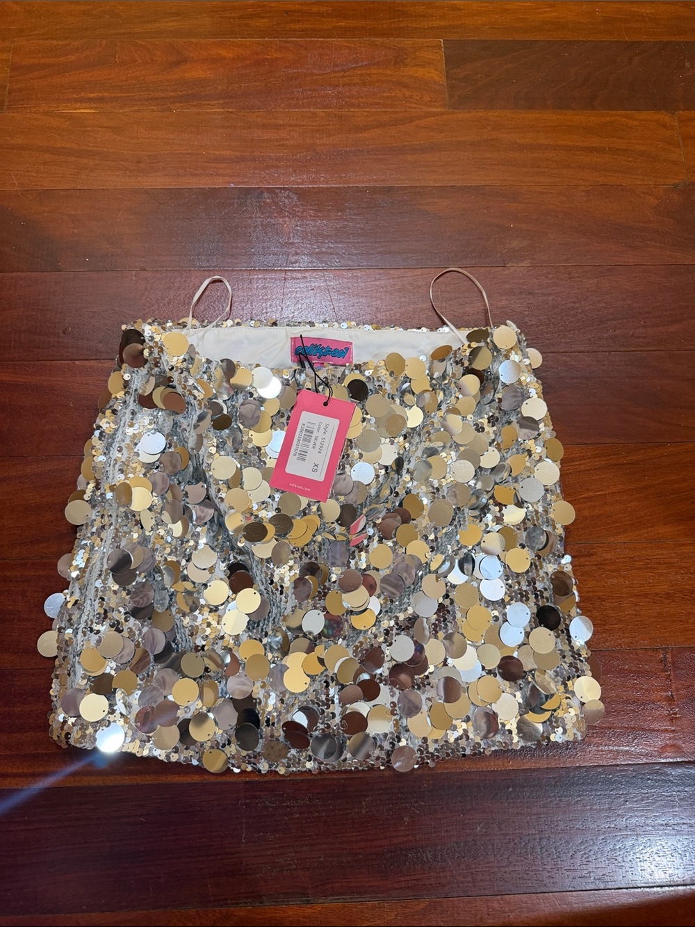 Edikted Silver Sequin Mini Skirt